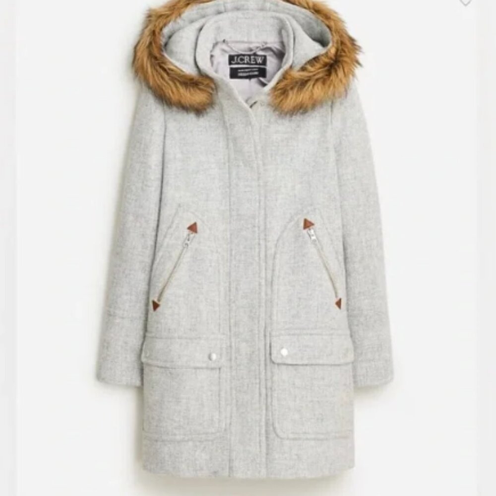J. CREW Chateau Parka in Italian Stadium Cloth Wool Gray Size 8